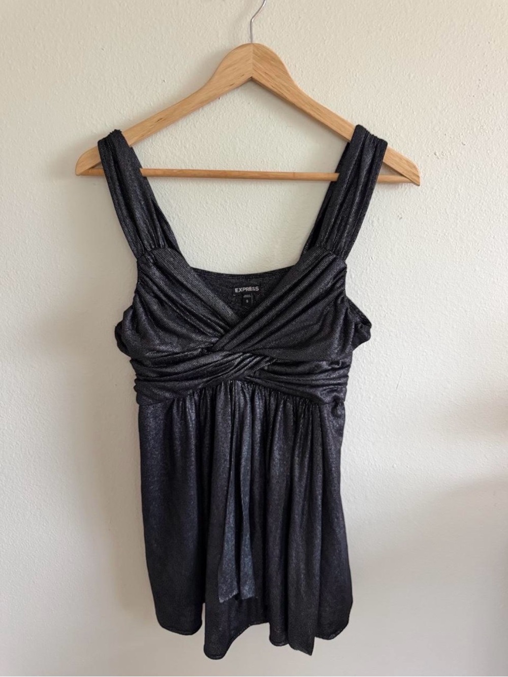 Express Black Metallic Twist-Front Mini Dress